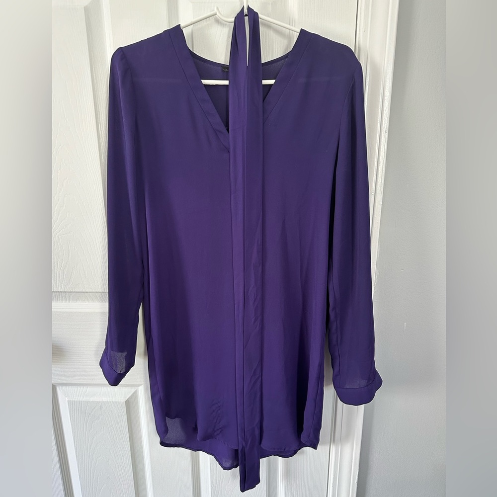 Forever 21 purple long-sleeve short dress / tunic with sash, M